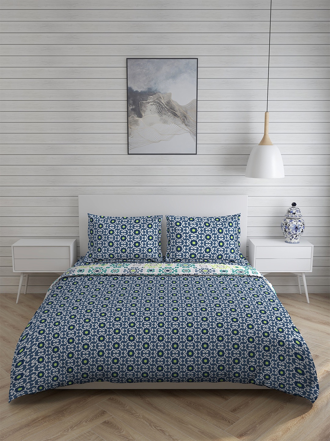 

Layers Ethnic Motif Pure Cotton King Size Bedding Set With Comforter, Blue