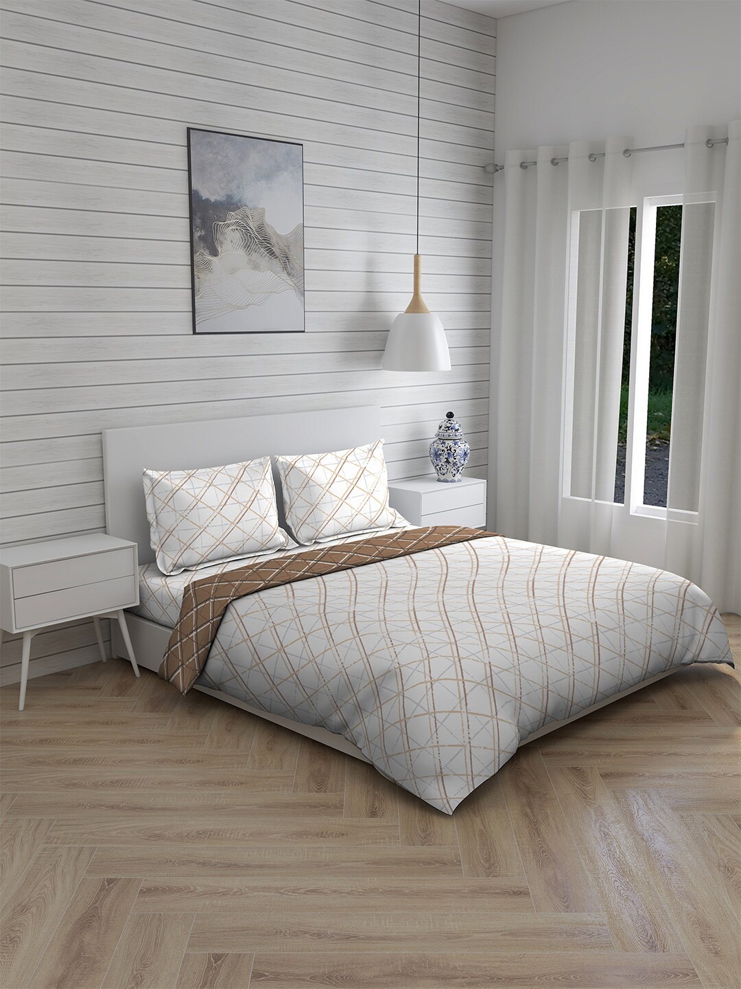 

Layers Geometric Printed Cotton Double King Bedding Set, Brown