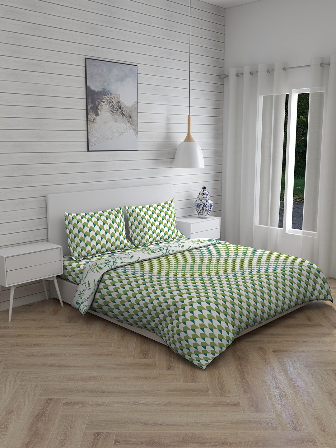 

Layers Lumina Printed Cotton Double Queen Bedding Set, Green