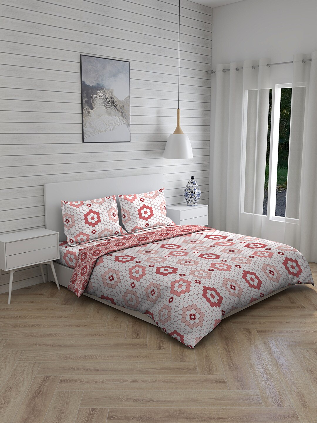 

Layers Printed Double Queen Cotton Bedding Set, White