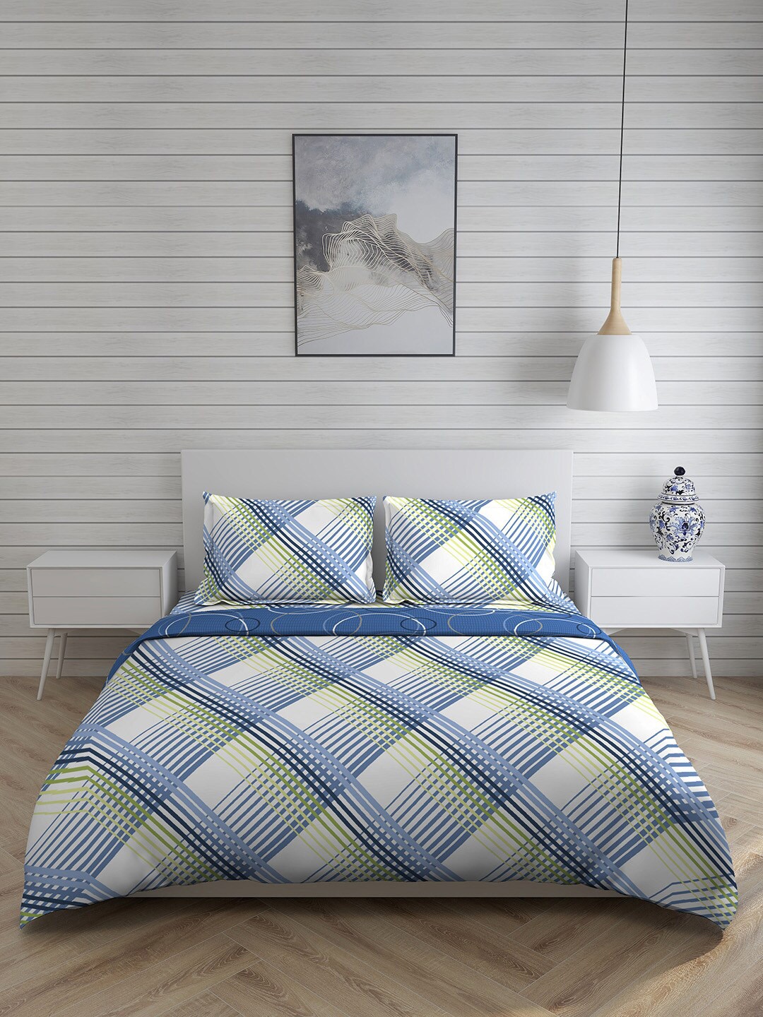 

Layers Blue Checked Pure Cotton Double Queen Bedding Set