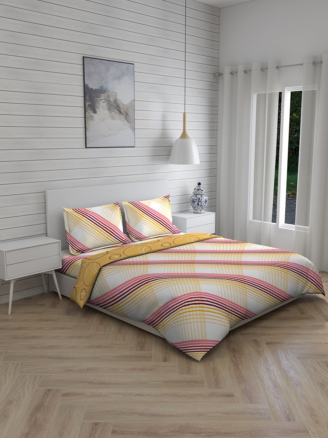 

Layers Lumina Yellow & White Checked Double Queen Cotton Bedding Set