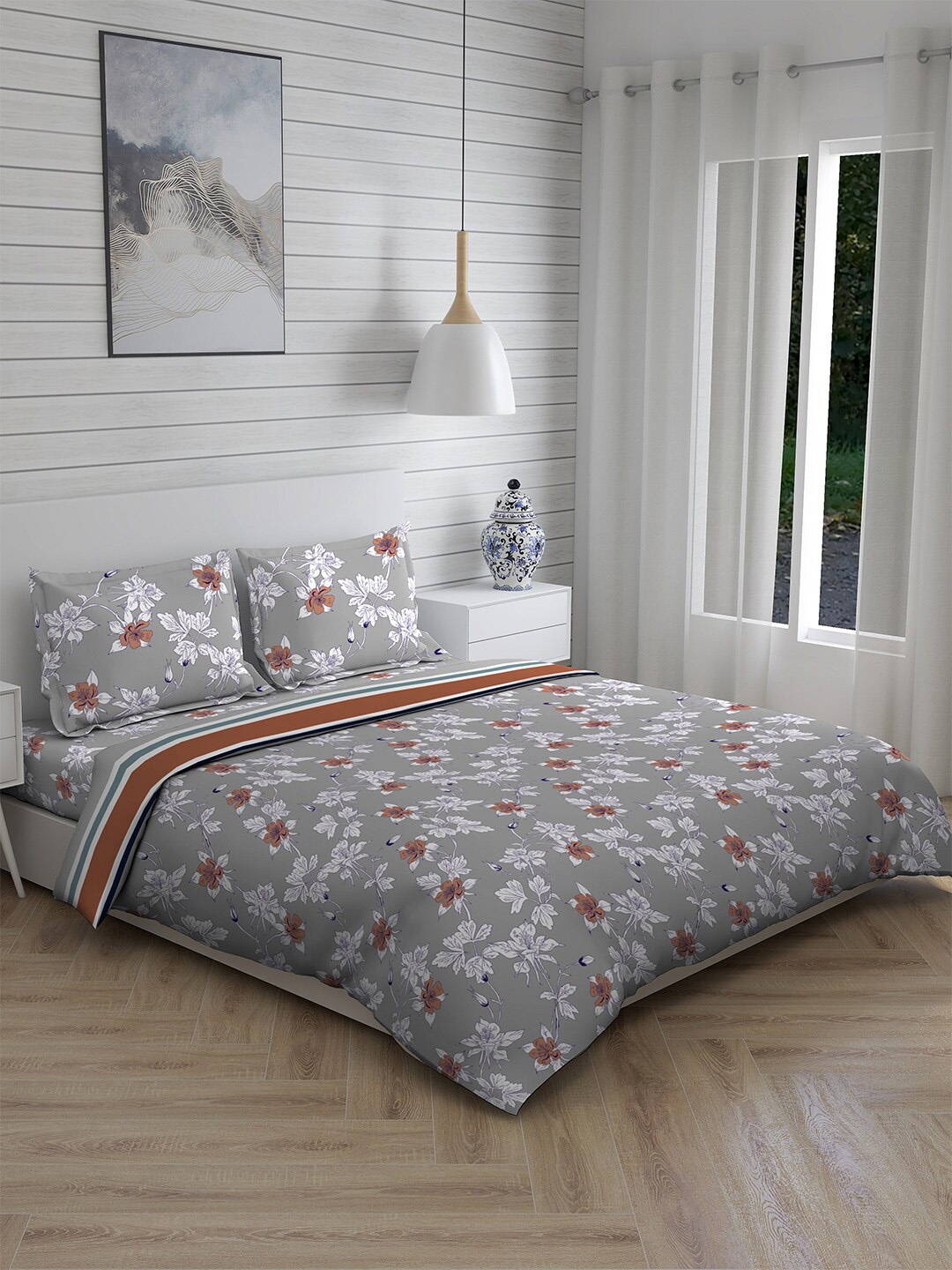 

Layers Printed Double King Cotton Bedding Set, Grey