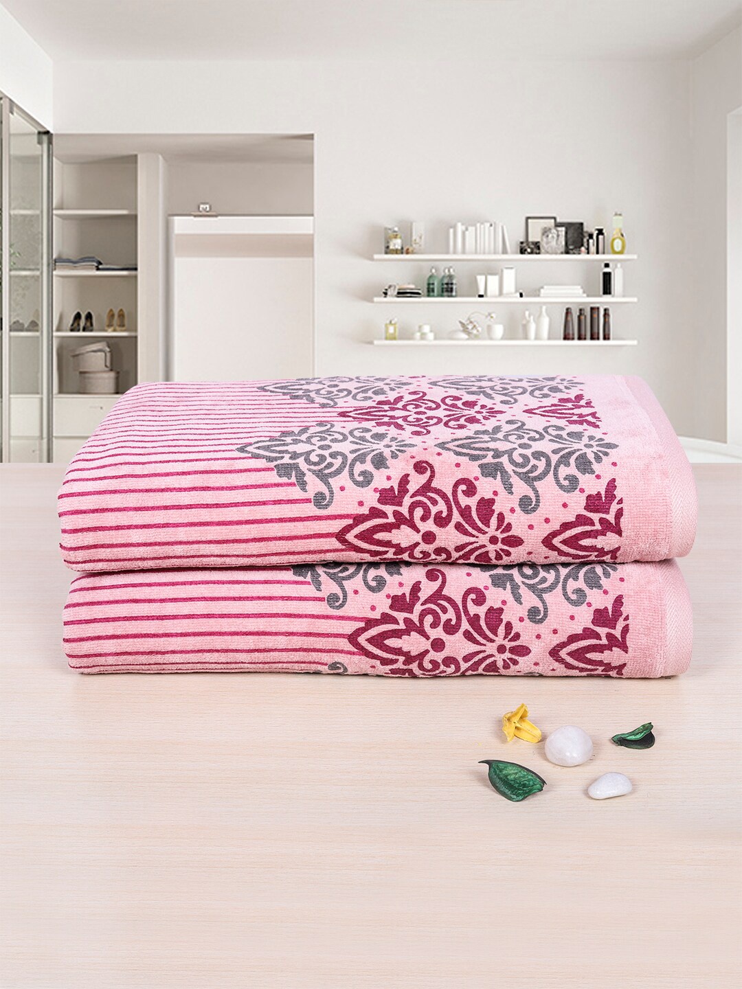 

RANGOLI Pack Of 2 Purple Printed Pure Cotton 450Gsm Towel Set