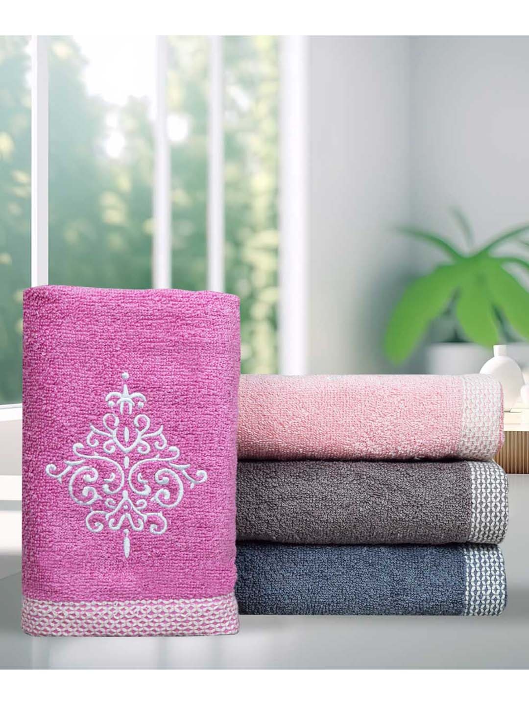 

RANGOLI Pure Cotton Hand Towels, Navy blue