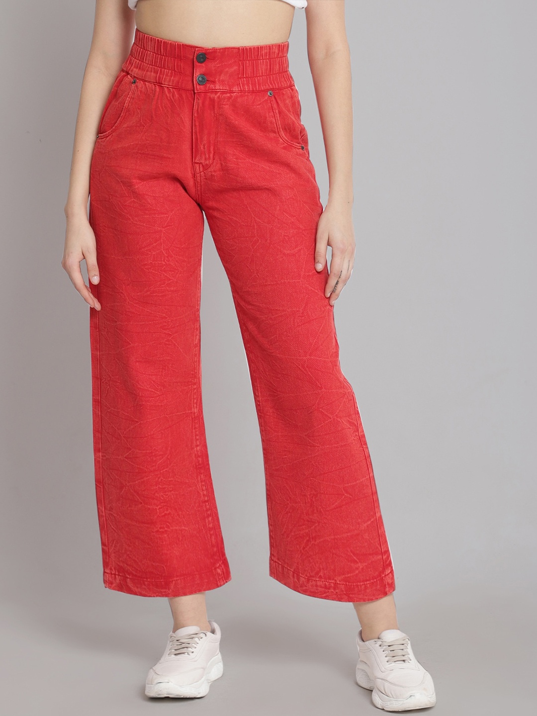 

River Of Design Jeans Wide Leg High-Rise Stretchable Jeans, Red