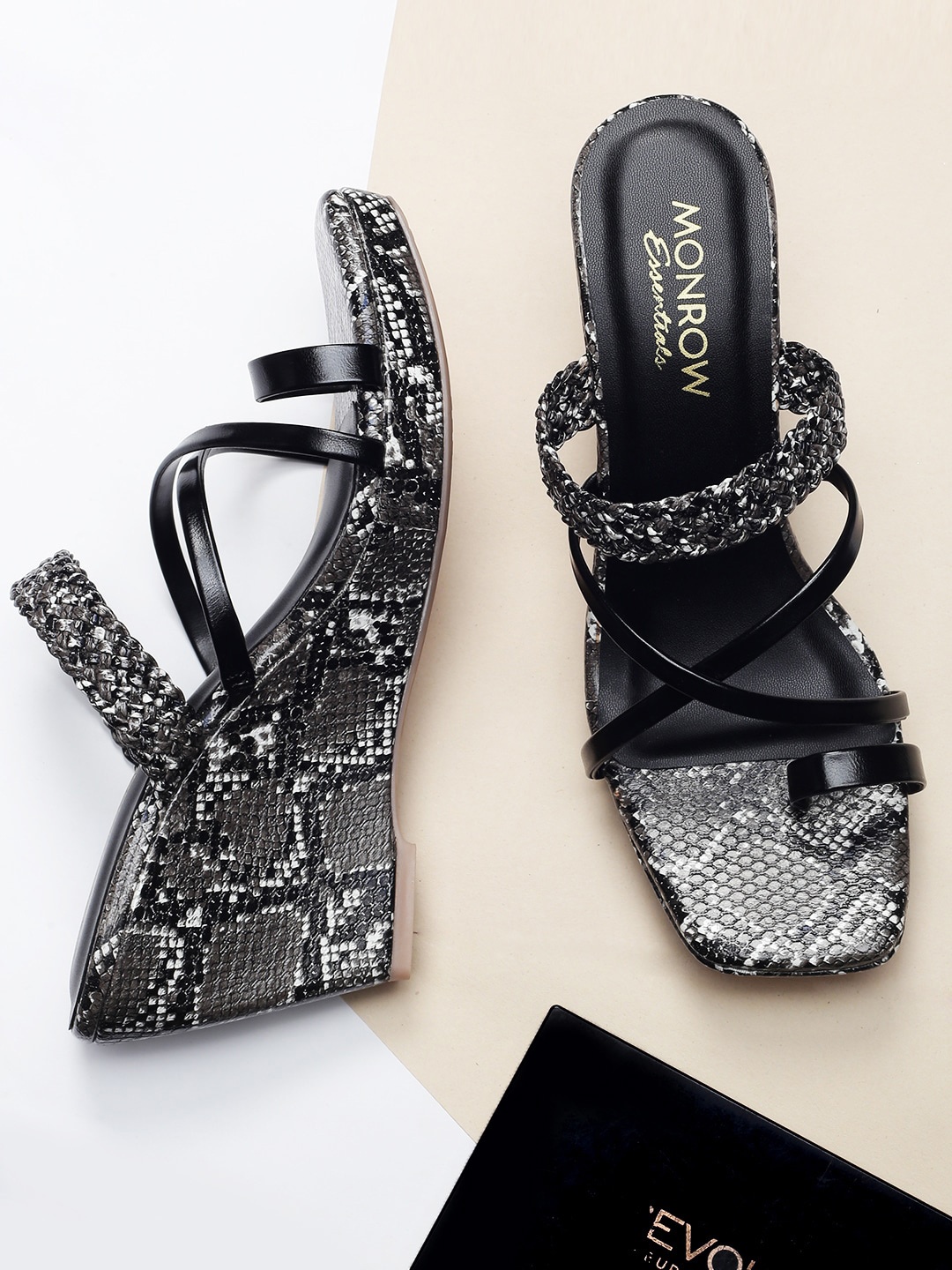 

Monrow Printed Wedge Heels, Black