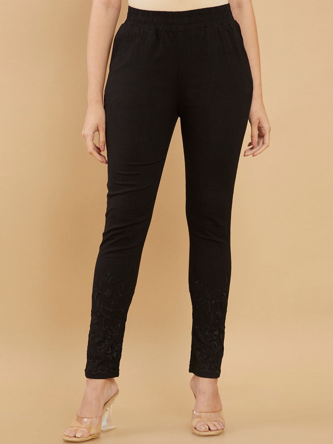 

Soch Women Slim Fit High-Rise Easy Wash Cigarette Trousers, Black