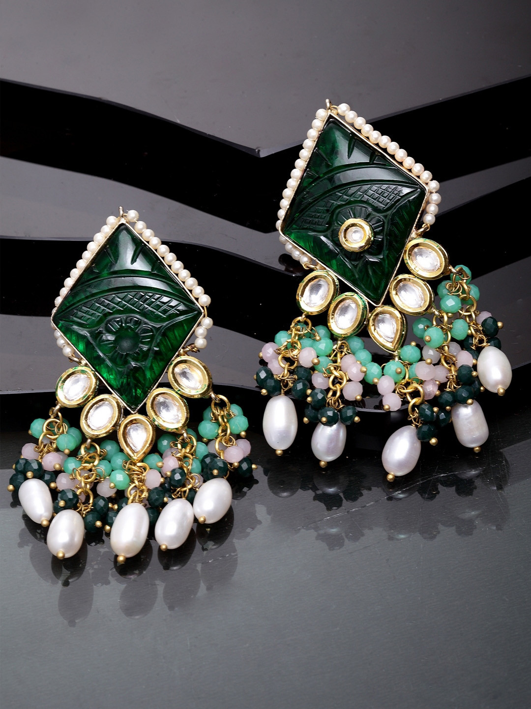 

DUGRISTYLE Women Gold-Plated Classic Drop Earrings, Green