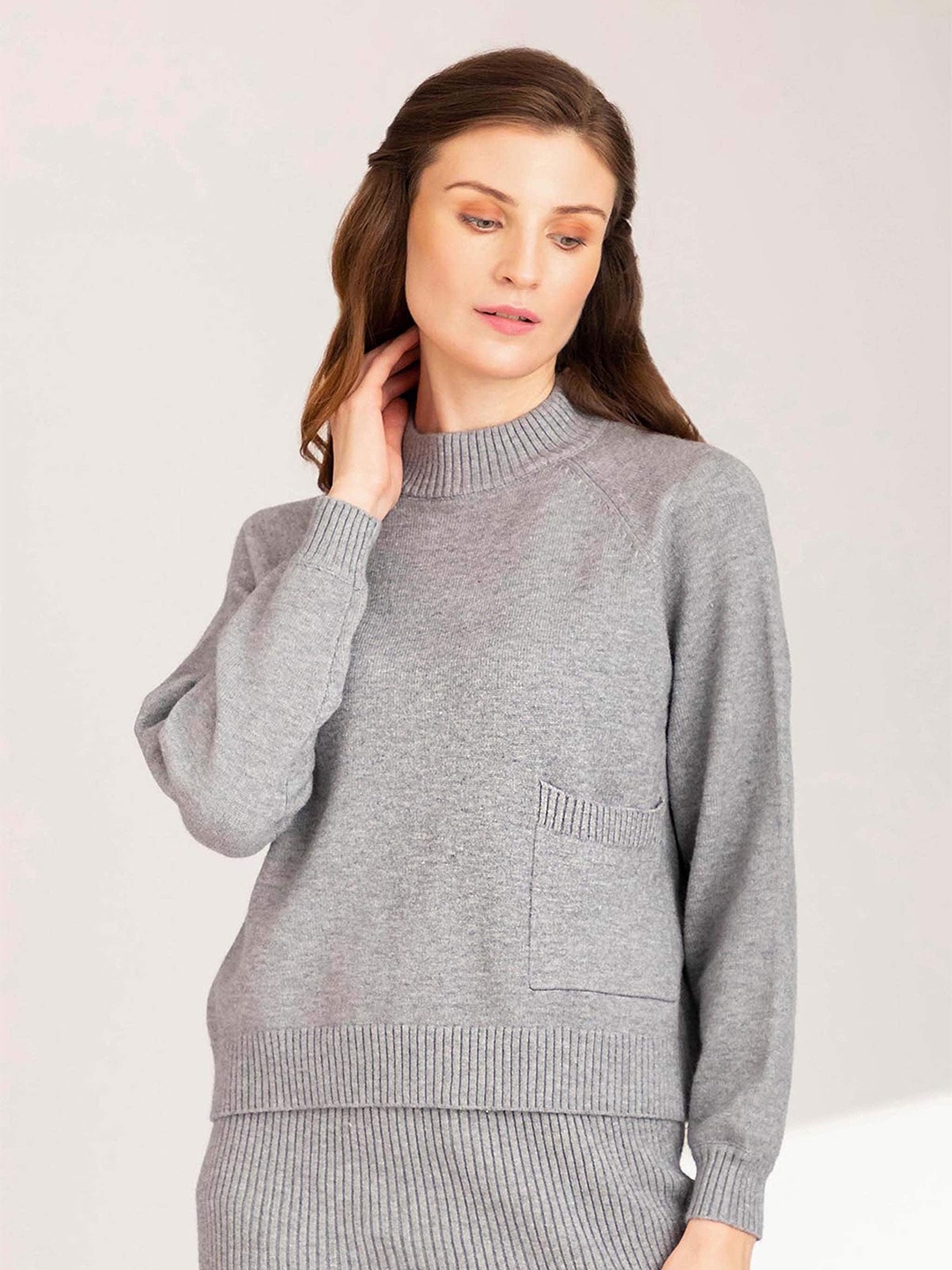

B Copenhagen Full Sleeved Pullover with Pocket Detail, Grey