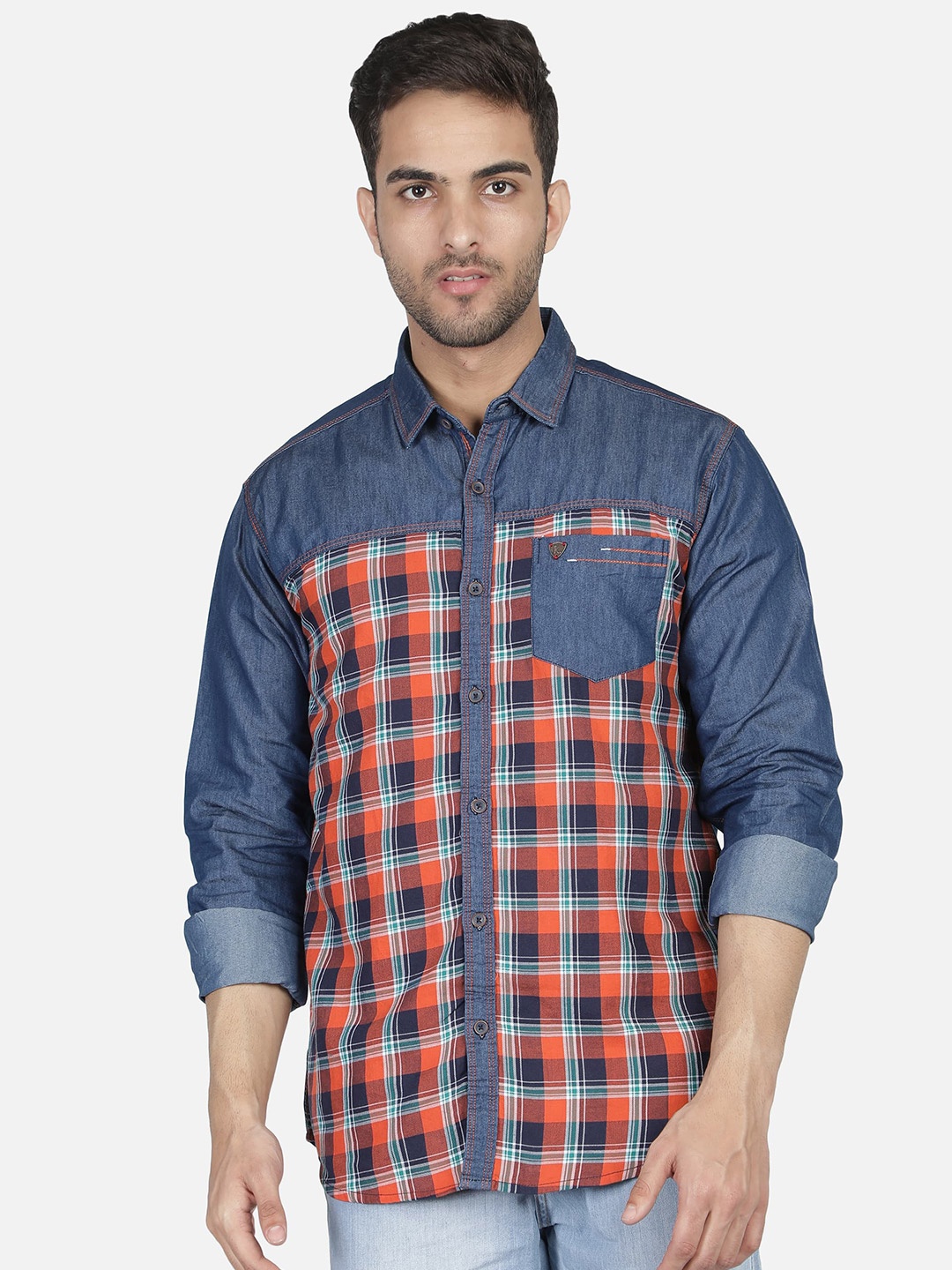 

Kuons Avenue Men Smart Slim Fit Checked Casual Shirt, Orange