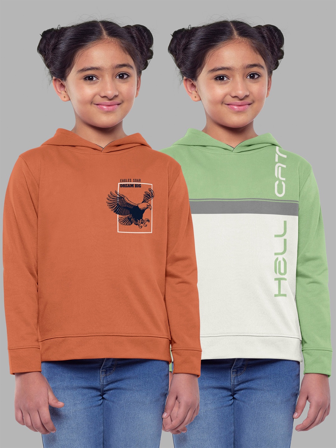 

HELLCAT Girls Peach-Coloured Pack of 2 Hooded Cotton Sweatshirt