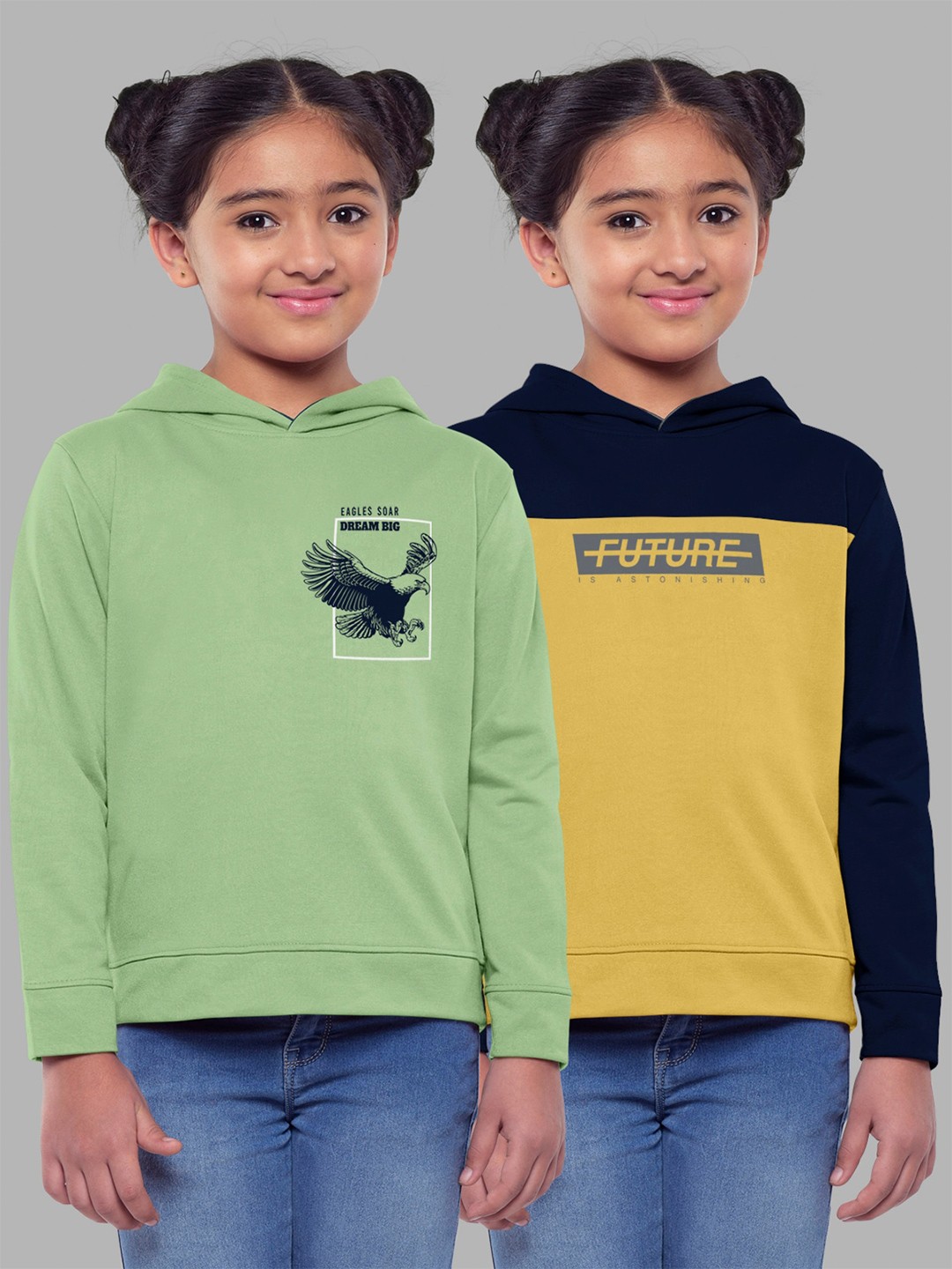 

HELLCAT Girls Green Printed Hooded Cotton Sweatshirt