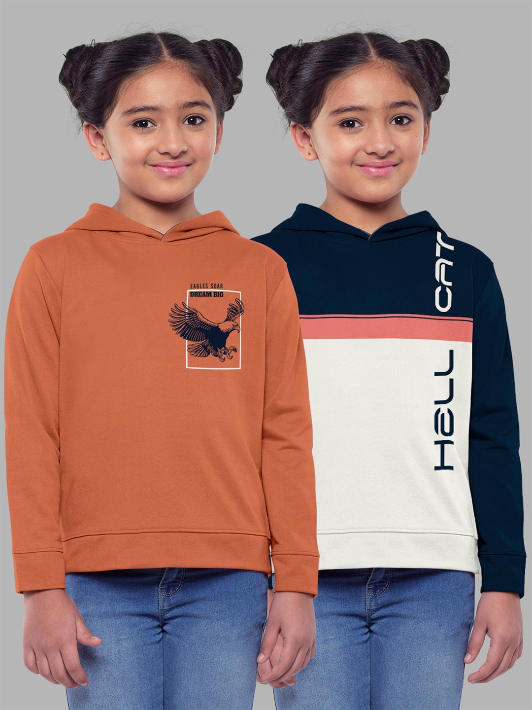 

HELLCAT Girls Printed Hooded Cotton Sweatshirt, Peach