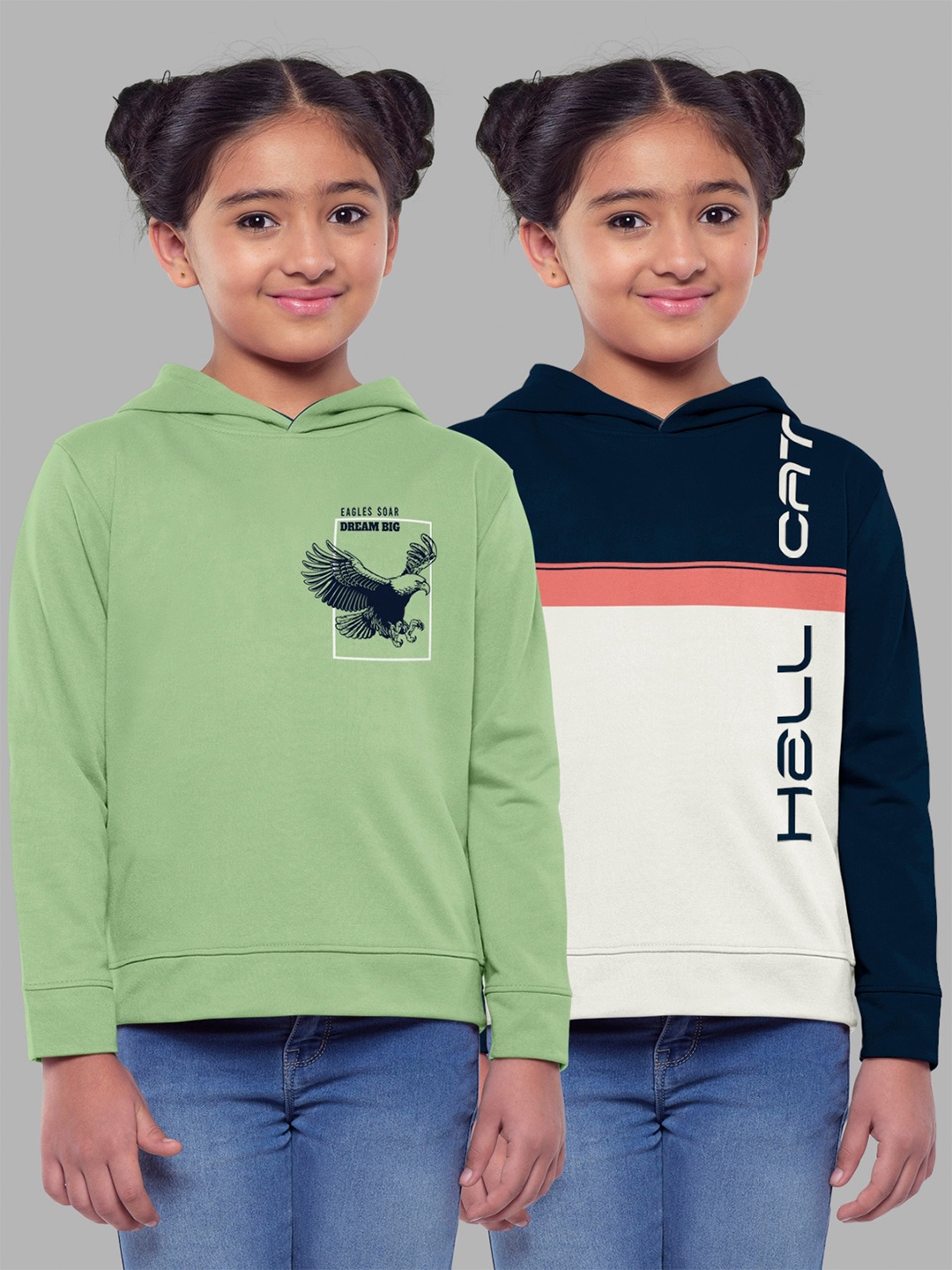 

HELLCAT Girls Printed Hooded Cotton Sweatshirt, Green