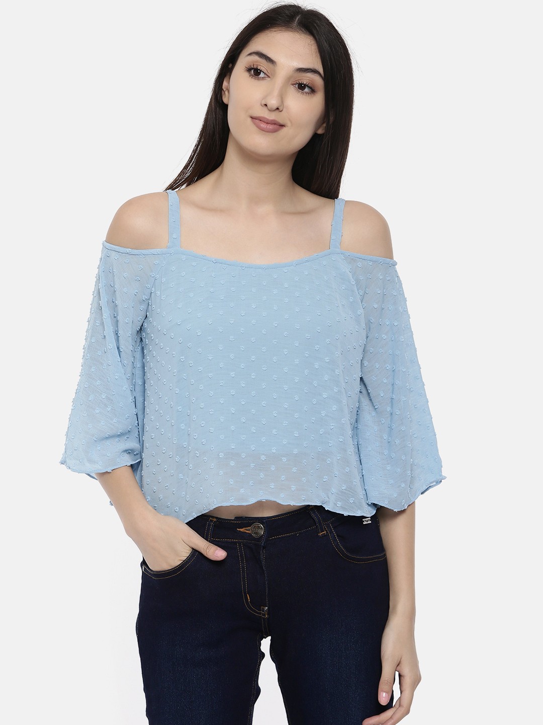 

AND Women Blue Self Design Top