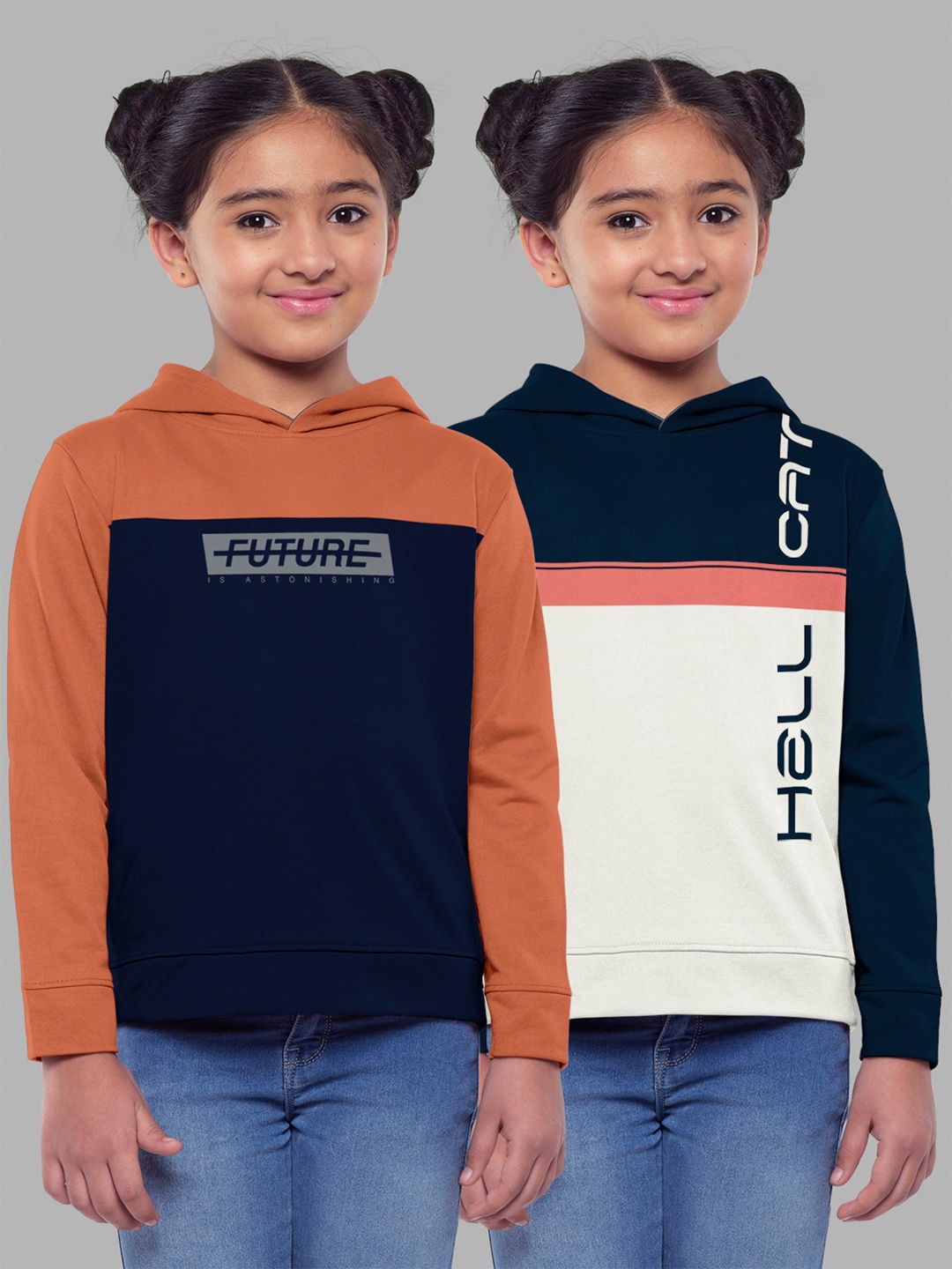 

HELLCAT Girls Pack Of 2 Printed Hooded Cotton Sweatshirt, Rust