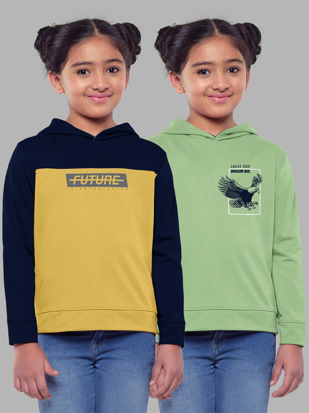 

HELLCAT Girls Pack Of 2 Printed Hooded Cotton Sweatshirt, Navy blue