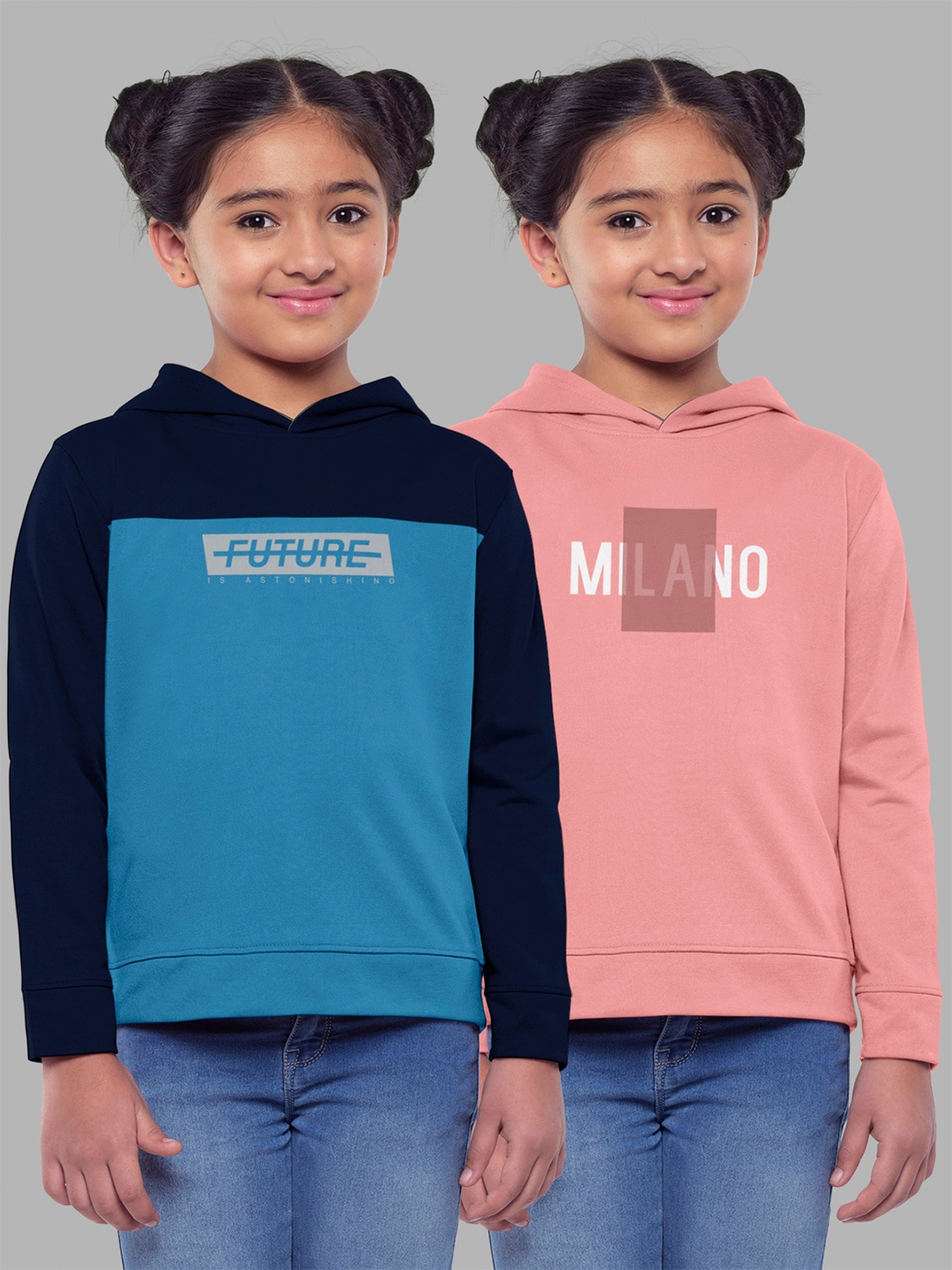 

HELLCAT Girls Pack Of 2 Printed Hooded Cotton Sweatshirt, Pink
