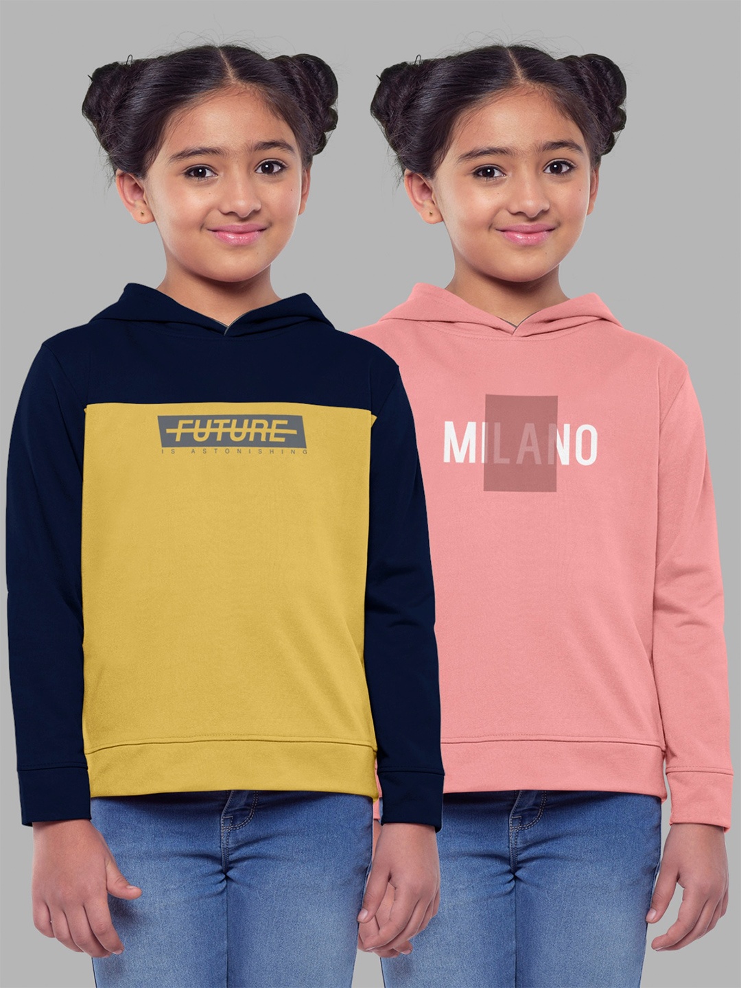 

HELLCAT Girls Pack Of 2 Printed Hooded Cotton Sweatshirt, Pink