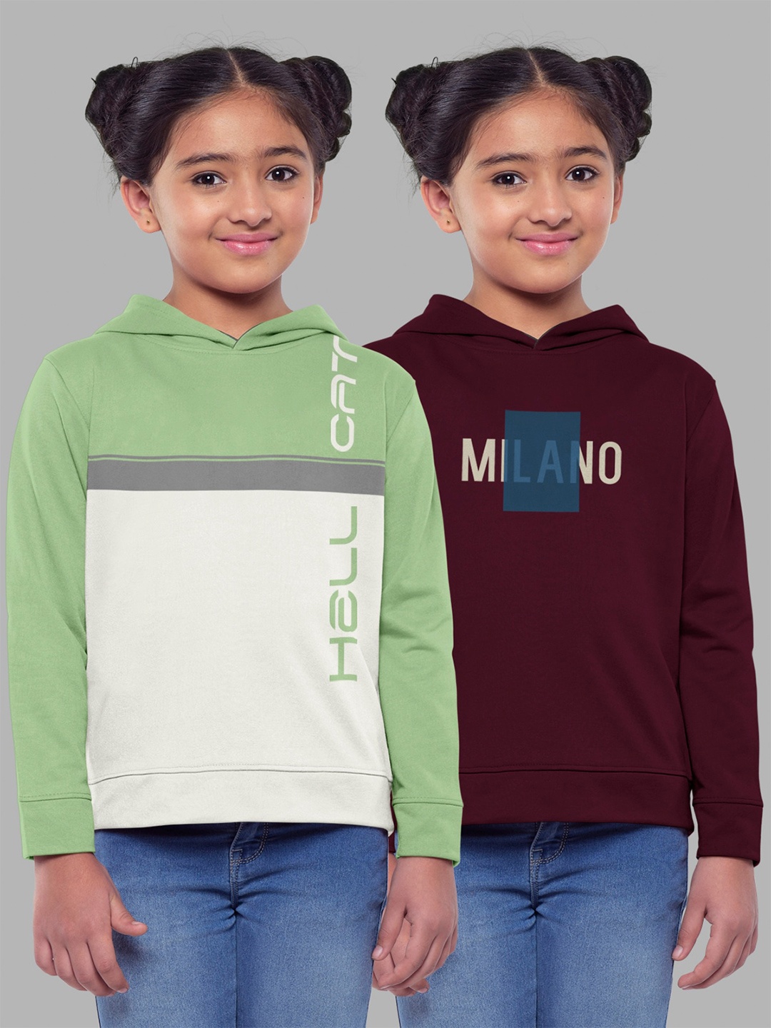 

HELLCAT Girls Pack Of 2 Printed Hooded Cotton Sweatshirt, Burgundy