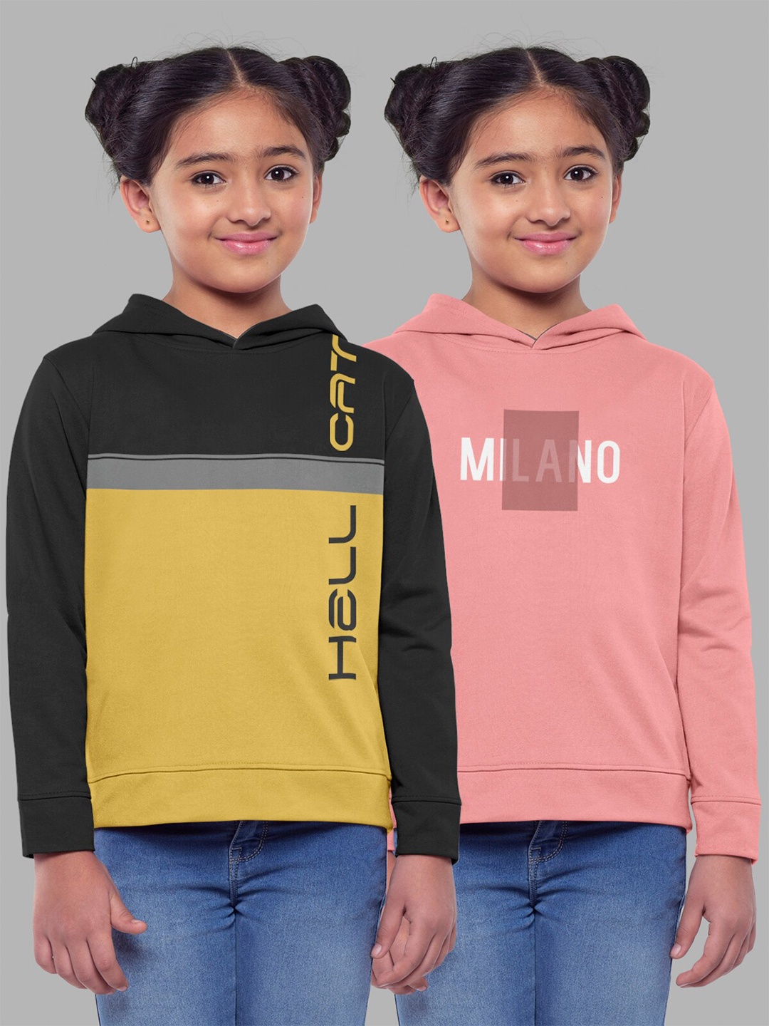 

HELLCAT Girls Pack Of 2 Printed Hooded Cotton Sweatshirt, Pink