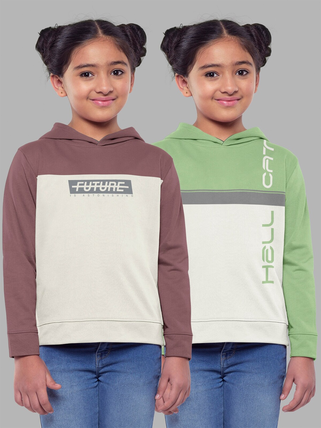 

HELLCAT Girls Pack of 2 Printed Hooded Cotton Sweatshirt, Green