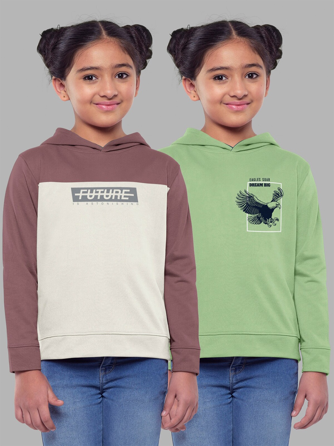 

HELLCAT Girls Pack of 2 Printed Hooded Cotton Sweatshirt, Taupe