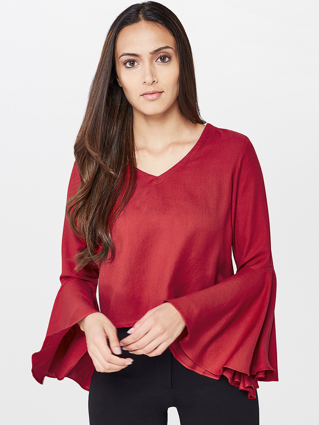 

AND Women Maroon Solid Styled Back Top
