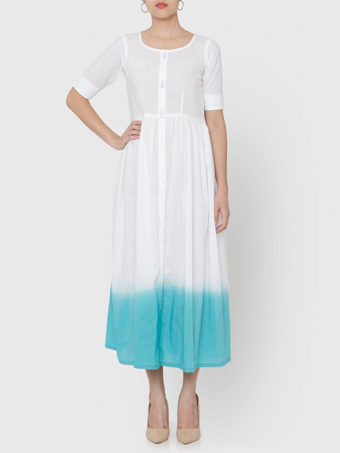 

SHADES Dyed A-Line Cotton Midi Dress, White