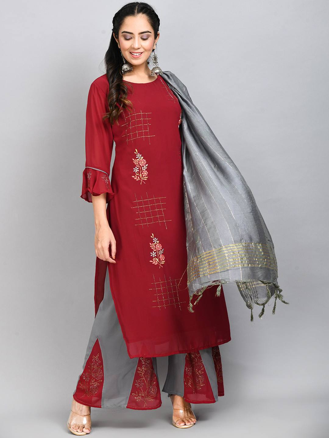 

DesiNoor.com Ethnic Motifs Embroidered Kurta With Palazzos & Dupatta, Maroon