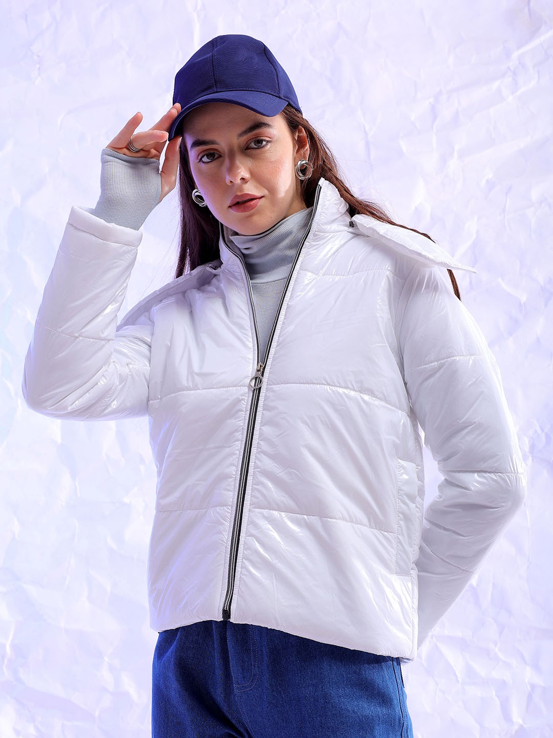 

Freehand by The Indian Garage Co Women Outdoor Bomber Jacket, White