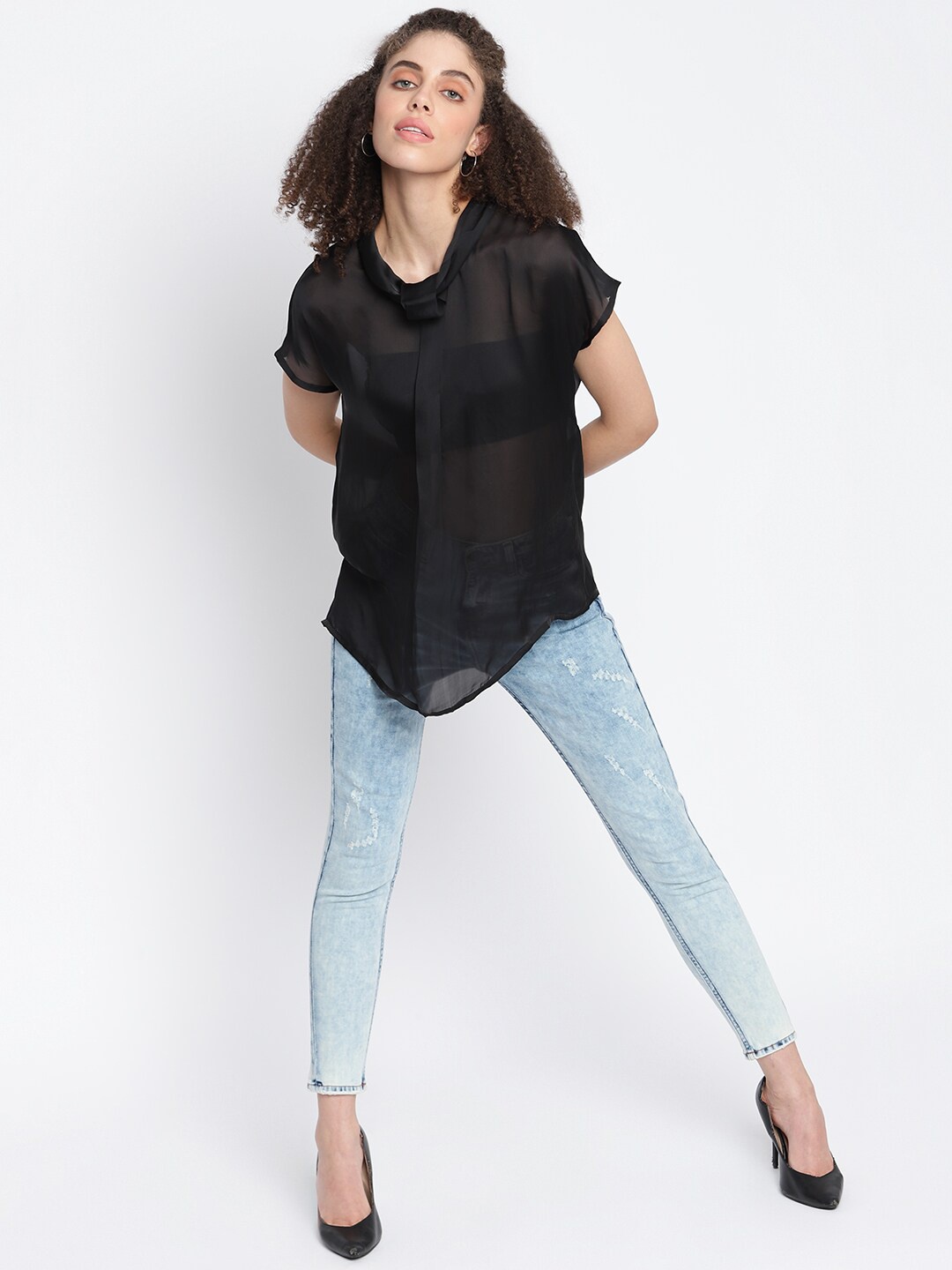 

TALES & STORIES Women Cotton Skinny Fit Heavy Fade Stretchable Jeans, Blue