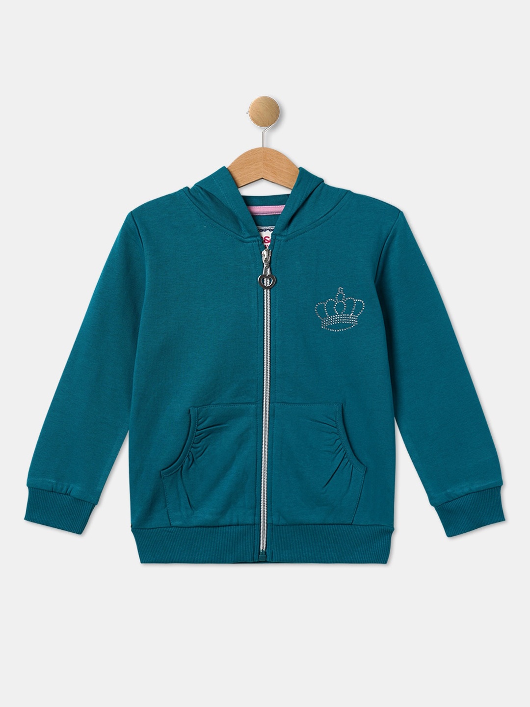 

R&B Girls Teal Cotton Bomber Hooded Jacket