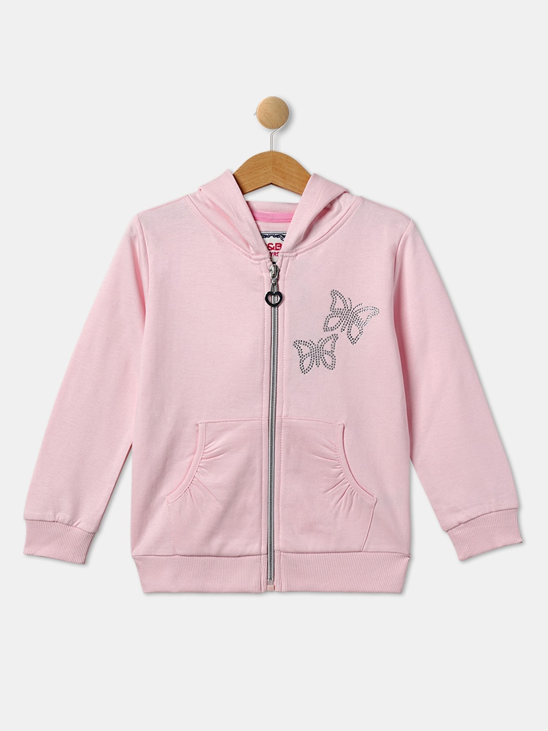 

R&B Girls Cotton Bomber Hooded Jacket, Pink