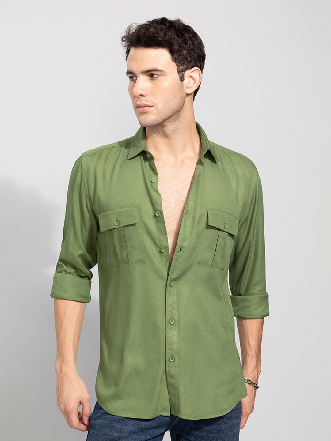 

Snitch Men Slim Fit Casual Shirt, Olive