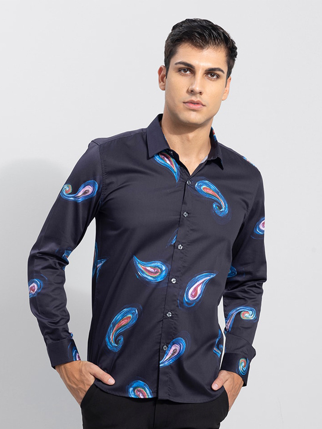 

Snitch Men Slim Fit Printed Cotton Casual Shirt, Navy blue
