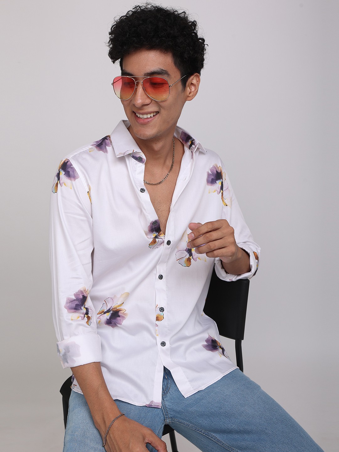 

Snitch Men Slim Fit Floral Printed Cotton Casual Shirt, White