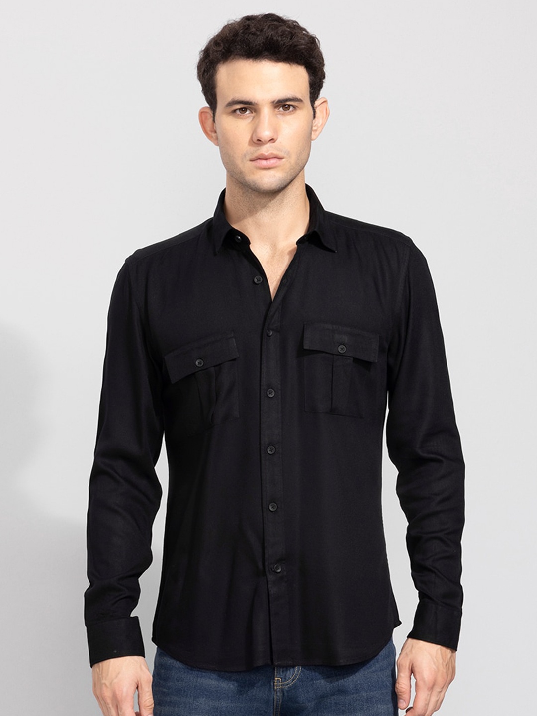 

Snitch Men Slim Fit Casual Shirt, Black