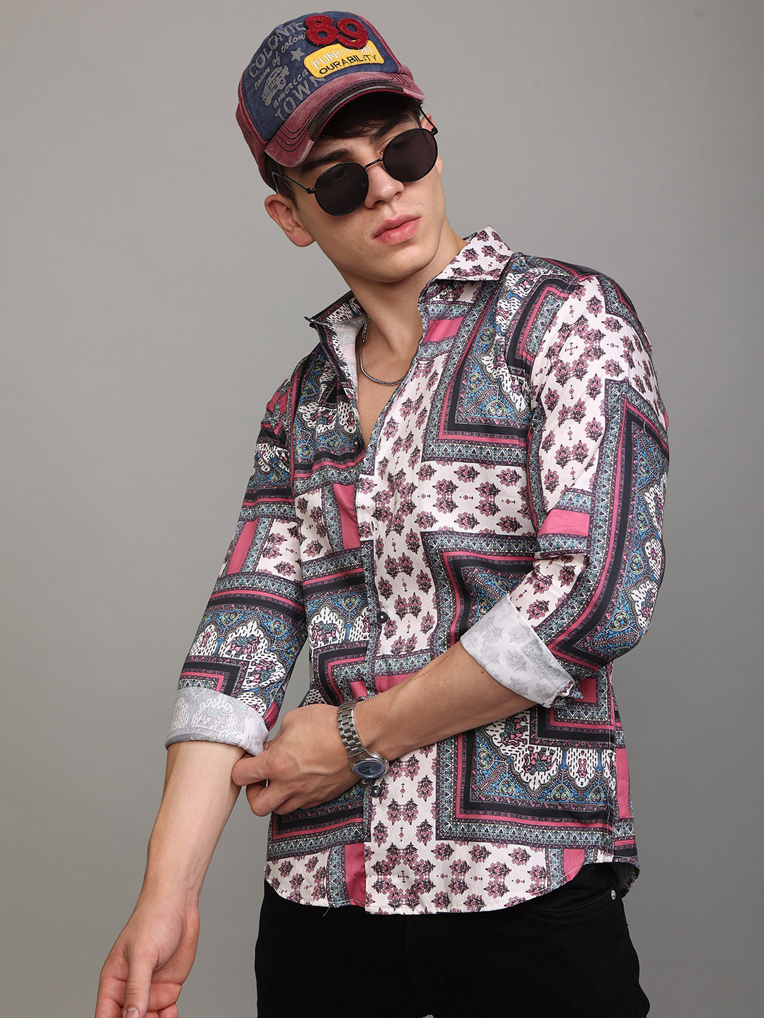 

Snitch Men Slim Fit Printed Casual Shirt, Pink