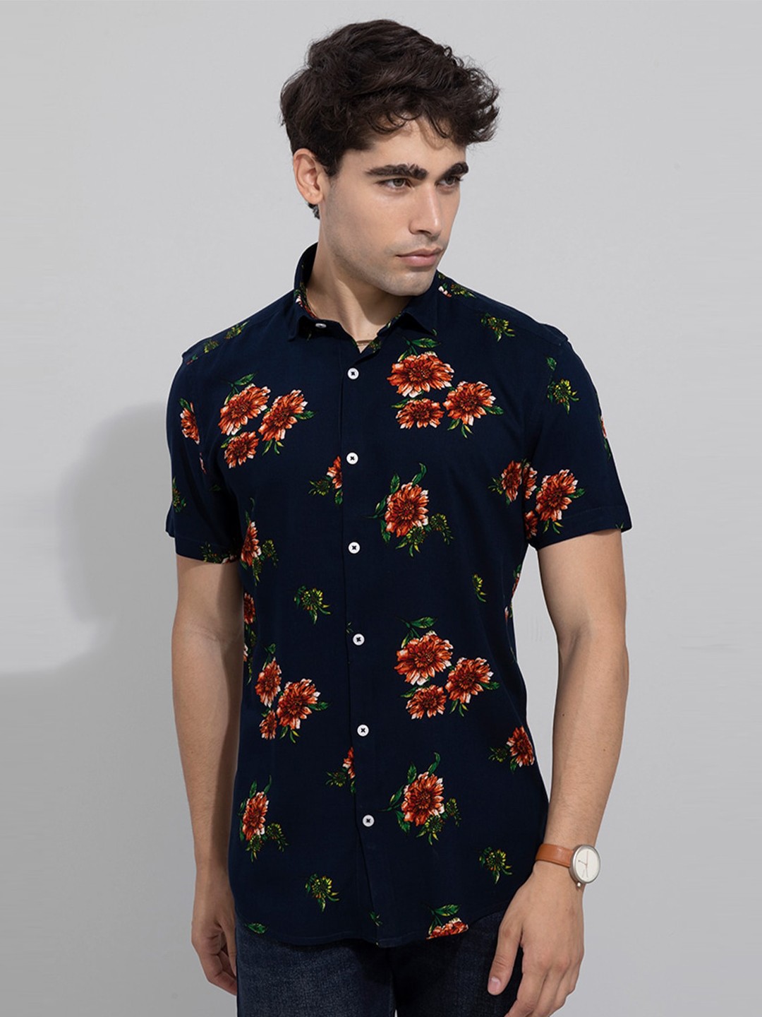 

Snitch Men Slim Fit Floral Printed Casual Shirt, Blue