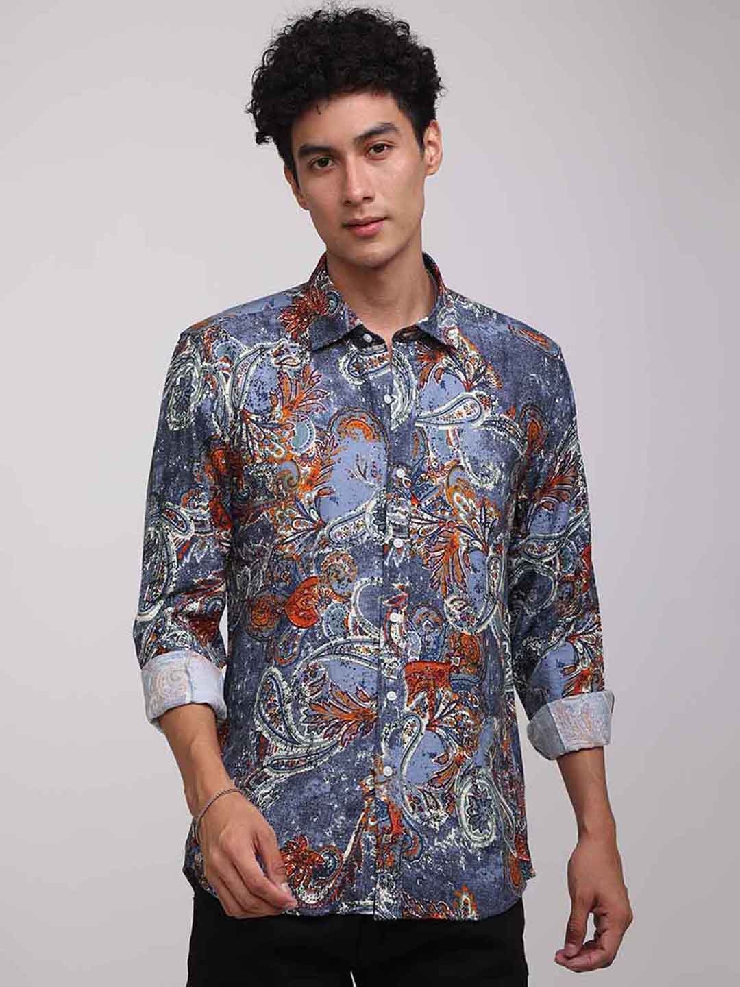 

Snitch Men Slim Fit Printed Cotton Casual Shirt, Blue