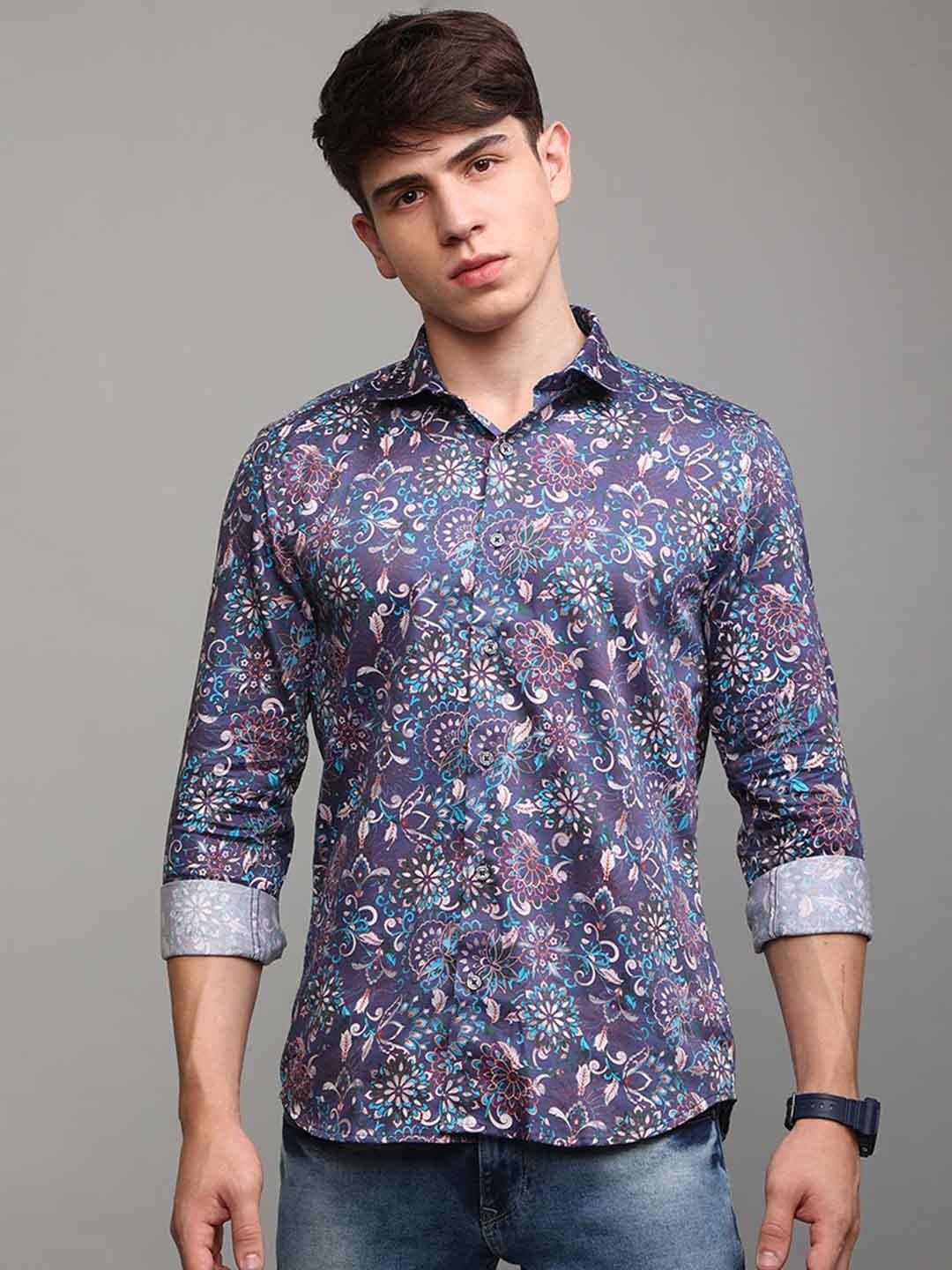 

Snitch Men Slim Fit Printed Cotton Casual Shirt, Blue
