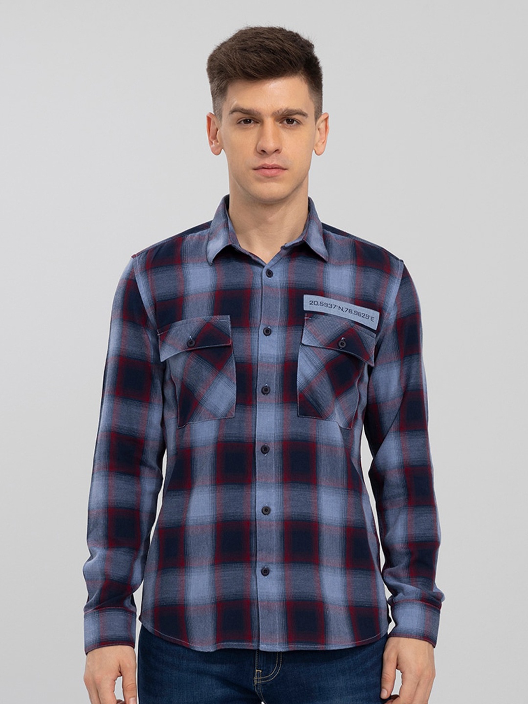 

Snitch Men Slim Fit Checked Cotton Casual Shirt, Blue