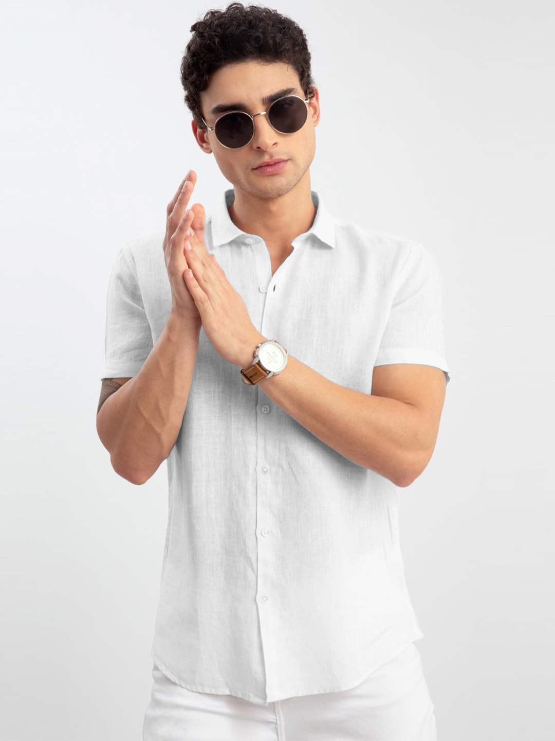 

Snitch Men Slim Fit Casual Linen Shirt, White