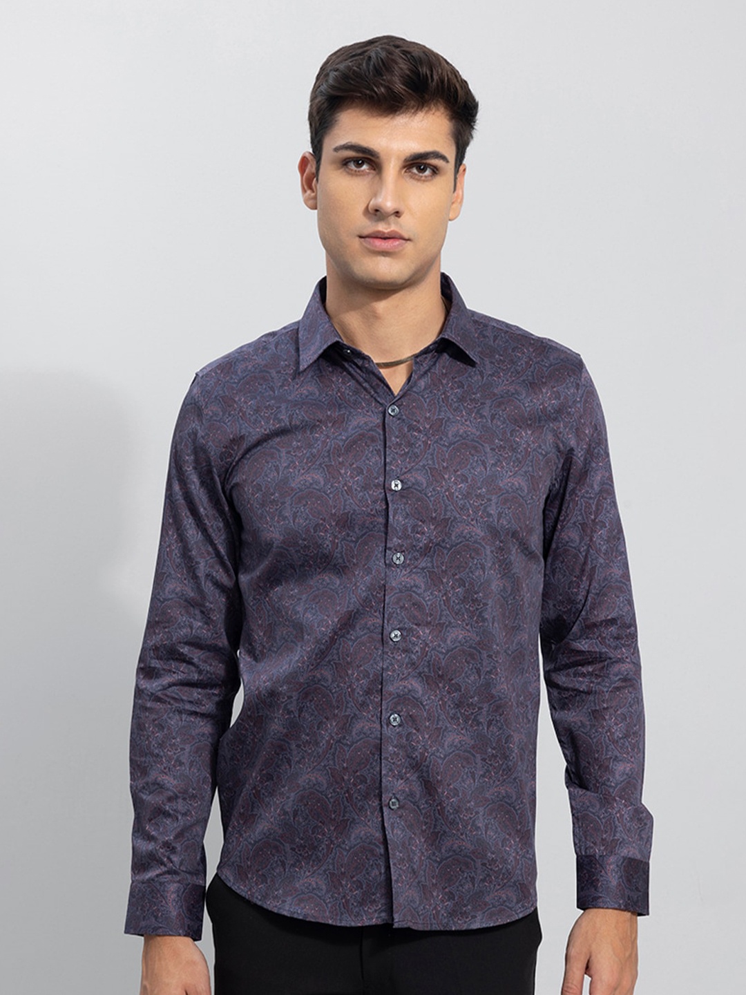 

Snitch Men Slim Fit Printed Cotton Casual Shirt, Purple