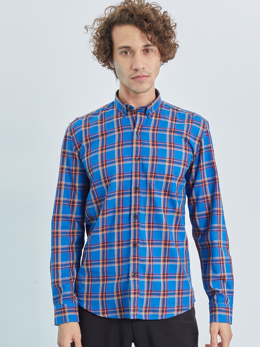 

Snitch Men Slim Fit Tartan Checked Cotton Casual Shirt, Blue