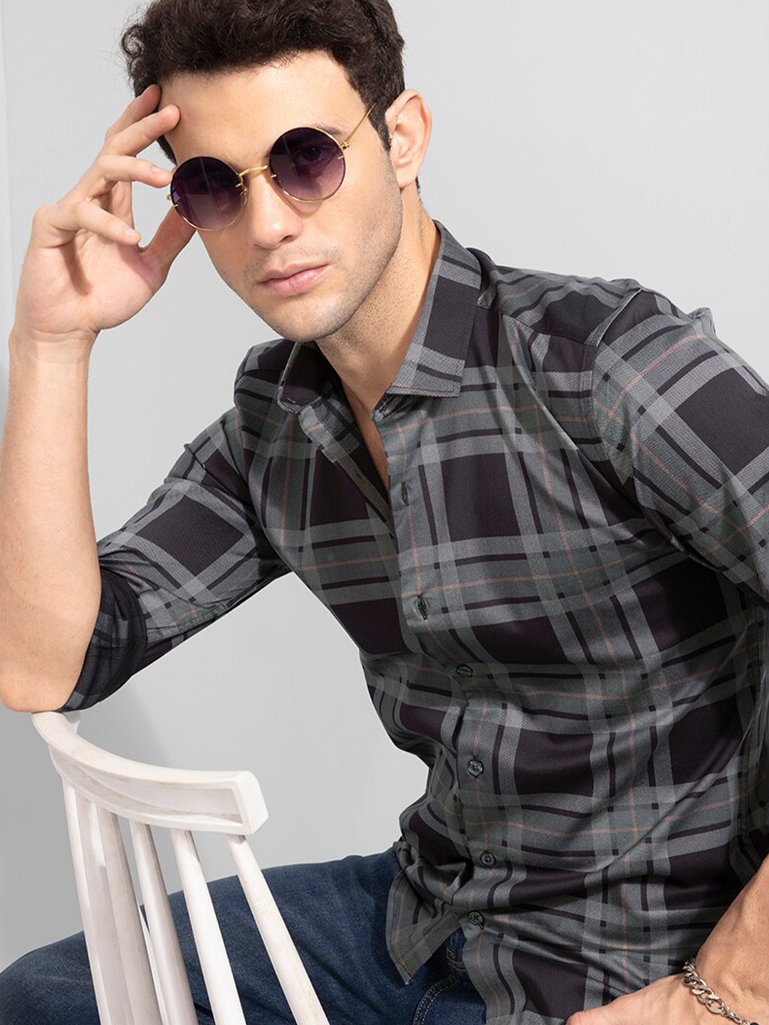 

Snitch Slim Fit Tartan Checked Cotton Casual Shirt, Brown