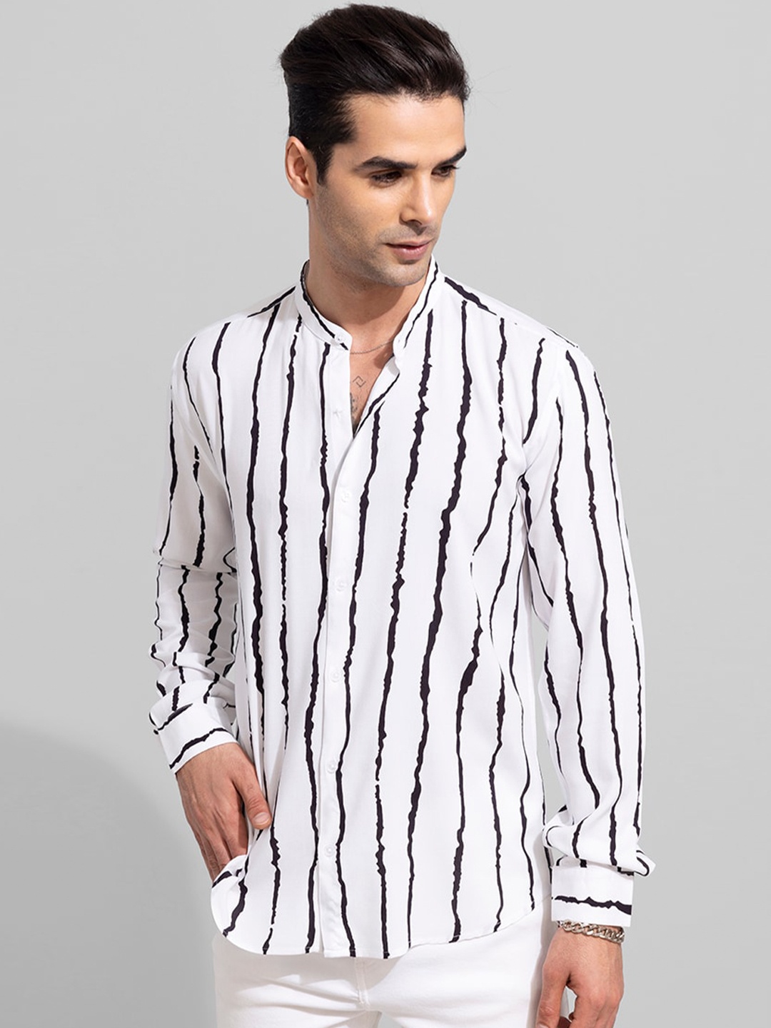 

Snitch Slim Fit Striped Casual Shirt, White