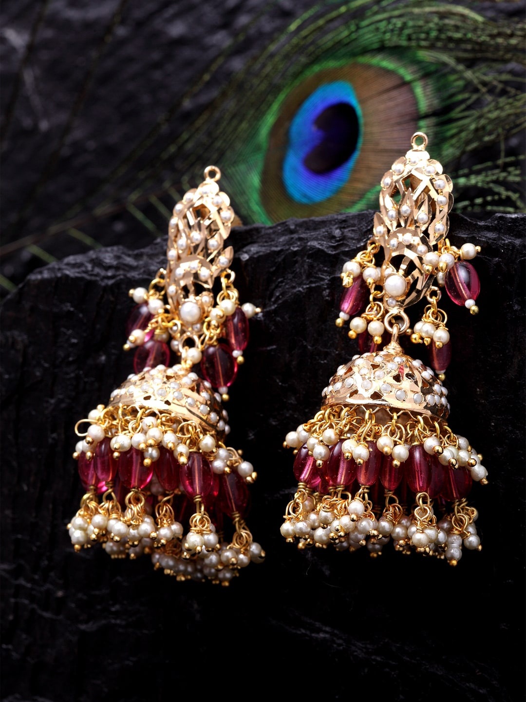 

DUGRISTYLE Gold-Plated Classic Jhumkas Earrings, Red